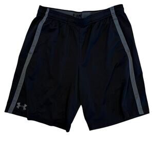 Men's Under Armour Gym Shorts Black/Blue Loose Performance W/ Pocket Size L 10"